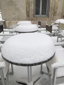 Il neige place des Beaux-Arts à Montpellier - 28 février 2018